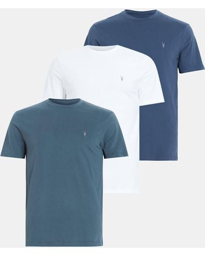 AllSaints Brace Brushed Cotton T-shirts 3 Pack, - Blue