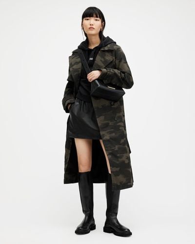 AllSaints Mixie Camouflage Relaxed Fit Trench Coat - Black