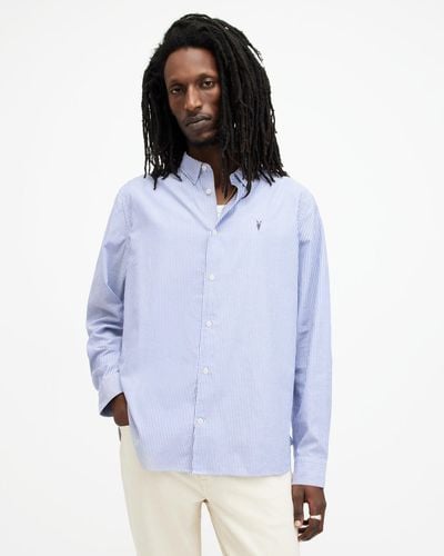 AllSaints Hillview Striped Relaxed Fit Shirt - Blue