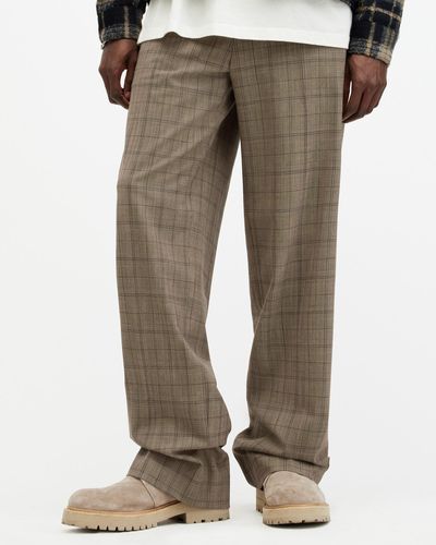AllSaints Hobart Checked Straight Fit Pants - Gray