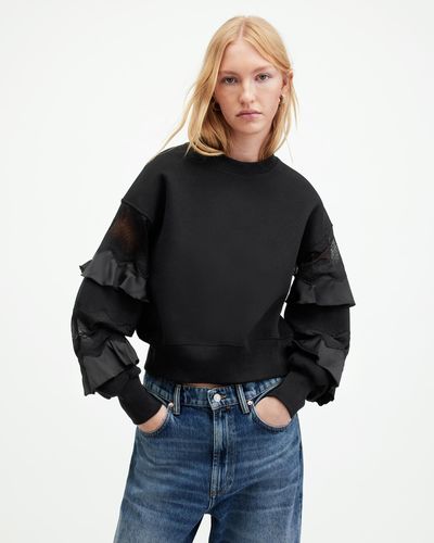 AllSaints Gracie Lace Panelled Frill Sweatshirt - Black
