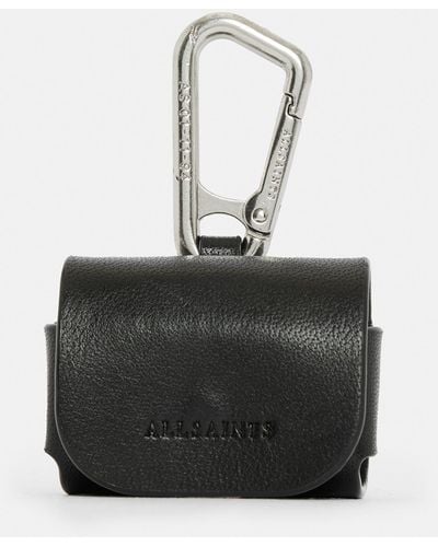 AllSaints Airpod Leather Carbiner Clip Case - Black