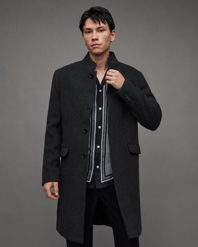 AllSaints Strummer Wool Blend Slim Fit Coat - Grey