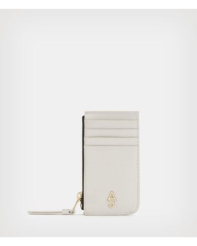 AllSaints Women's Leather Crocodile Effect Marlborough Cardholder - White