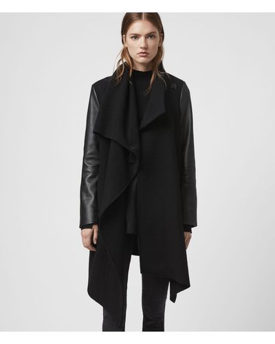 AllSaints Monument Lea Wool And Leather Coat - Black