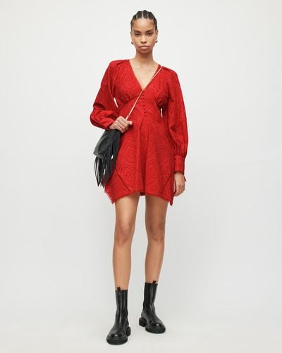 AllSaints Irina Broderie Mini Dress - Red