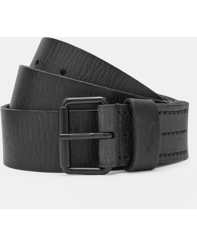 AllSaints Leather Classic Dunston Cracked Effect Five Hole Belt, - Black