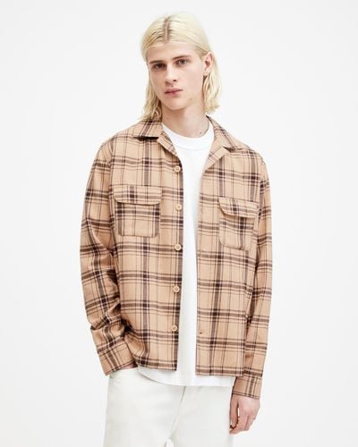 AllSaints Wendel Checked Relaxed Fit Shirt - Natural