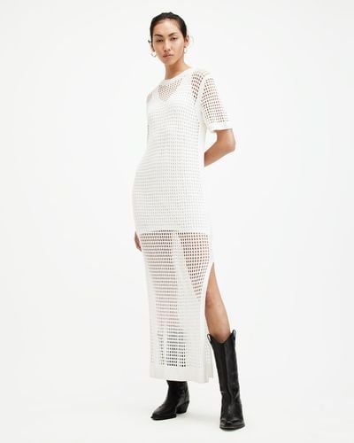 AllSaints Paloma Open Stitch Maxi Dress - White