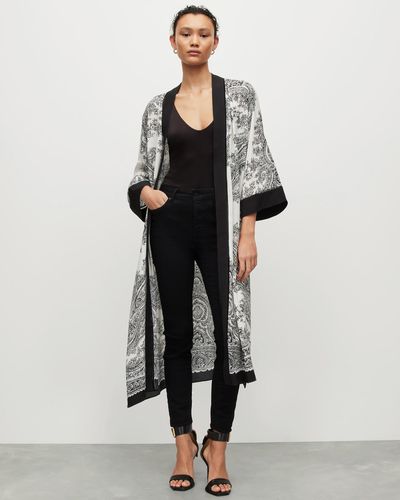 AllSaints Elia Rafaela Paisley Longline Kimono - Black