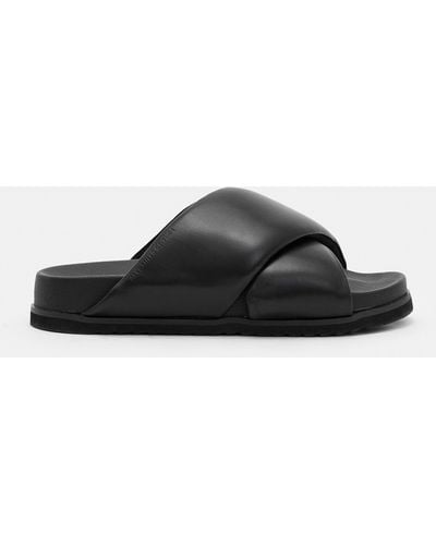 AllSaints Leather Saki Crossover Round Toe Sandals - Black