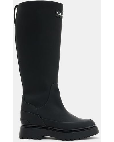 AllSaints Octavia Knee High Logo Boots - Black