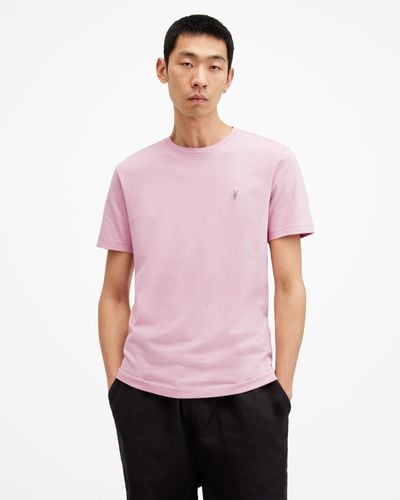 AllSaints Brace Brushed Cotton Crew Neck T-shirt, - Pink