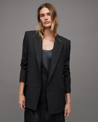 AllSaints Mercer Double Breasted Relaxed Blazer - Gray