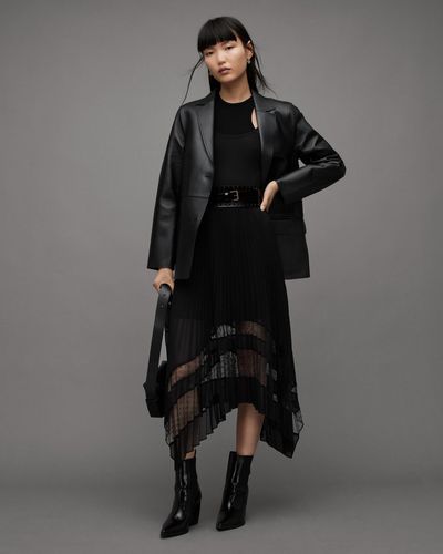 AllSaints Sabrina Pleated Asymmetric Skirt - Black