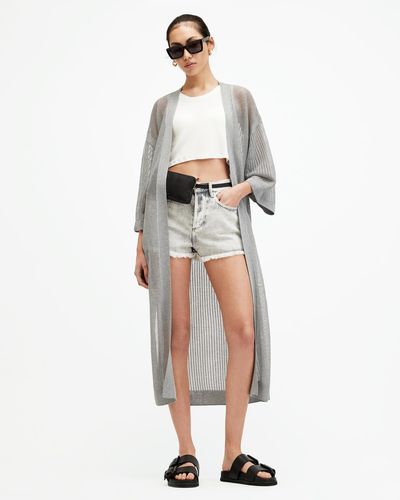 AllSaints Misha Mesh Longline Kimono Cardigan, - White