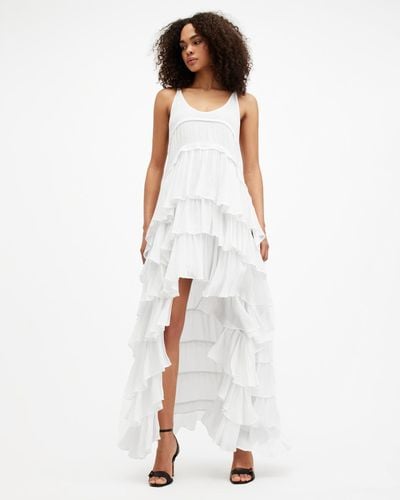AllSaints Cavarly Tiered Ruffle Maxi Dress, - White