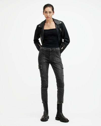 AllSaints Duran Mid-rise Skinny Cargo Denim Jeans, - Black