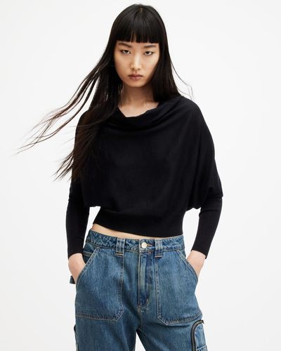 AllSaints Ridley Cropped Merino Wool Sweater - Black