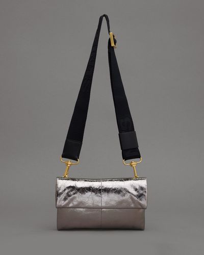 AllSaints Ezra Metallic Leather Crossbody Bag - Gray