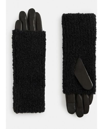AllSaints Darby Knitted Cuff Leather Gloves - Black