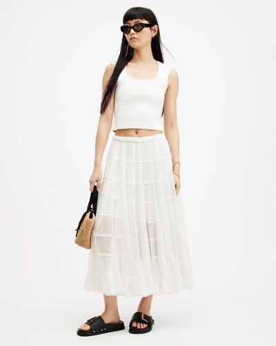 AllSaints Eva Elasticated Waist Tiered Maxi Skirt - Natural
