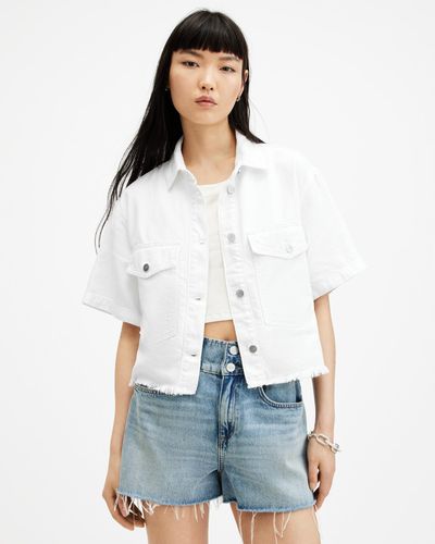 AllSaints Tove Cropped Oversized Denim Shirt - White