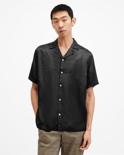 AllSaints Aquila Embroidered Relaxed Fit Shirt, - Black