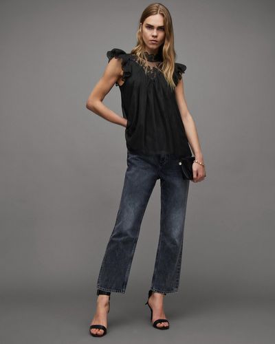 AllSaints Azura Tulle Top - Grey