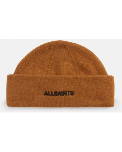 AllSaints Bode Small Embroidered Logo Beanie - Brown