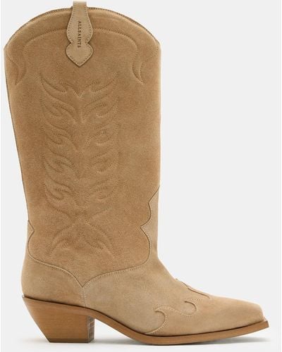 AllSaints Dolly Western Leather Boots - Natural
