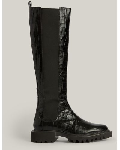 AllSaints Women's Maeve Leather Crocodile Boots - Black