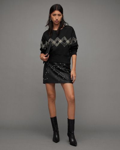 AllSaints Orten Leather Studded Stela Mini Skirt - Black