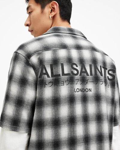 AllSaints Underground Relaxed Check Logo Shirt - Gray
