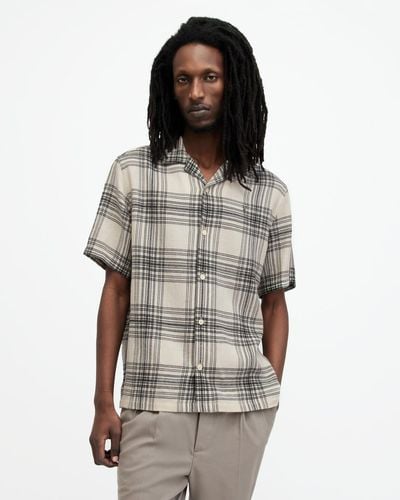 AllSaints Padres Checked Relaxed Fit Shirt - Grey