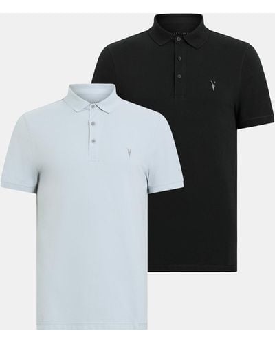 AllSaints Reform Short Sleeve Polo Shirts 2 Pack, - Black