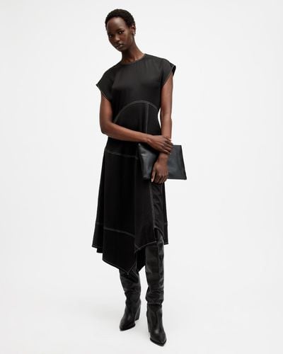 AllSaints Agnes Panelled Asymmetric Maxi Dress, - Black