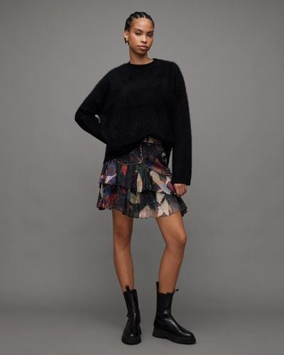 AllSaints Gemma Tippi Floral Ruffled Mini Skirt - Black