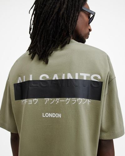 AllSaints Redact Oversized Embroidered Logo T-shirt, - Green