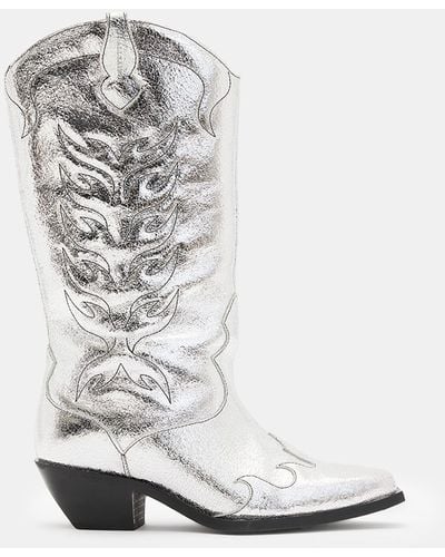 AllSaints Dolly Metallic Leather Western Boots - White