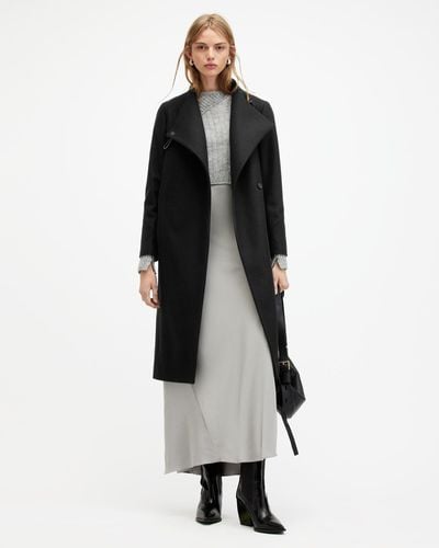 AllSaints Riley Wrap Around Belted Long Line Coat - Black