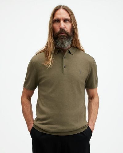 AllSaints Mode Merino Short Sleeve Polo Shirt - Green