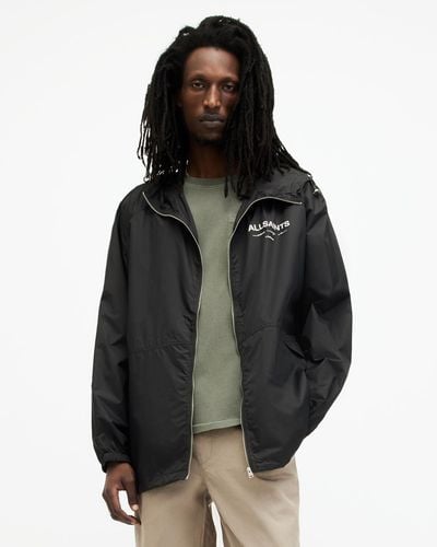 AllSaints Underground Logo Oversized Hood Jacket - Black