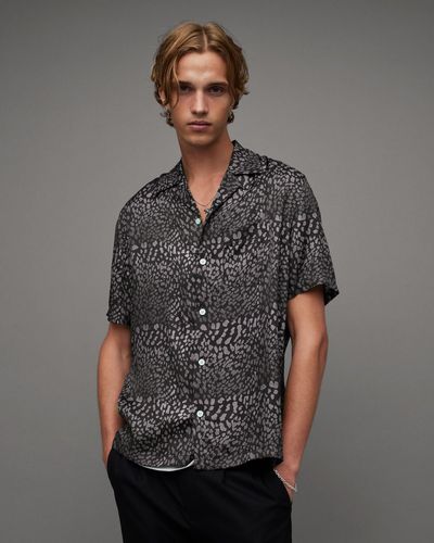 AllSaints Cosmo Leopard Print Relaxed Fit Shirt - Grey