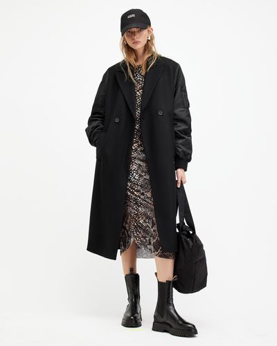 AllSaints Paulah Wool Cashmere Blend Long Coat - Black