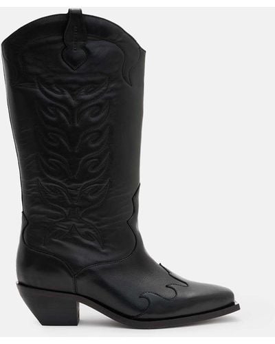 AllSaints Dolly Western Leather Boots - Black