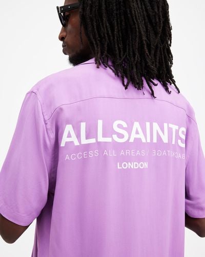 AllSaints Access Short Sleeve Relaxed Fit Shirt, - Purple