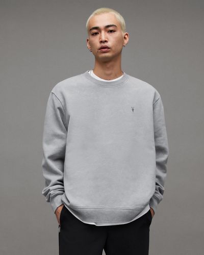 AllSaints Saka Mottled Wash Ramskull Sweatshirt - Grey
