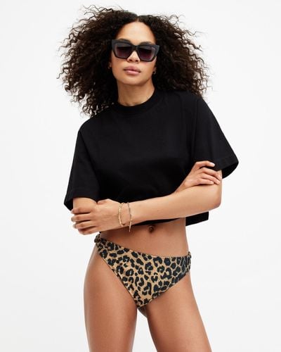 AllSaints Emma Knotted Animal Print Bikini Bottoms - Black