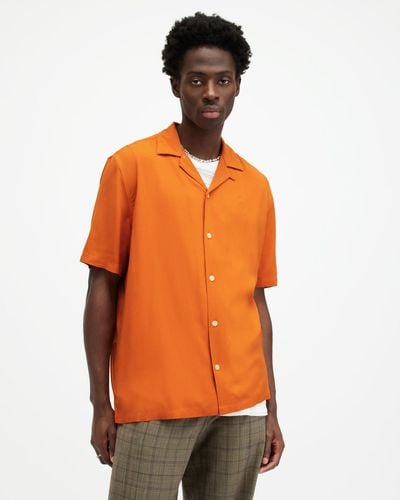AllSaints Venice Revere Collar Ramskull Shirt - Orange